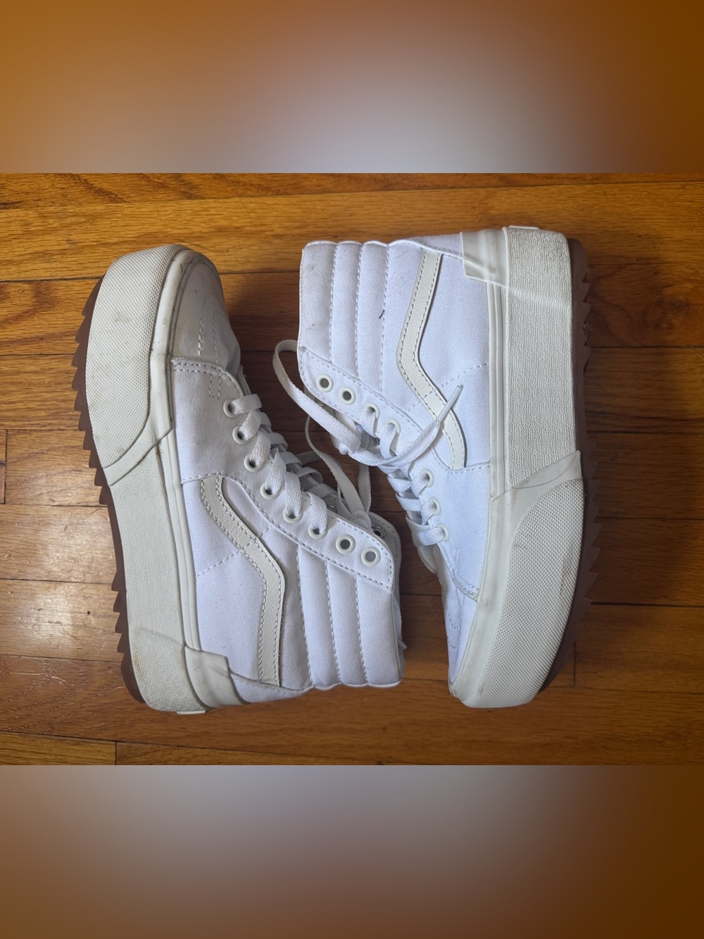 Vans Sk8-Hi Stacked Platform High Top Sneakers White Canvas Women’s 6.5 - Picture 3 of 11
